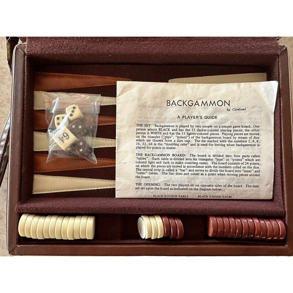 Vintage Cardinal Backgammon Set with Faux Leather Case (Complete)